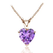Rose Gold Flashed Sterling Silver Created Amethyst 7mm Heart Pendant Necklace