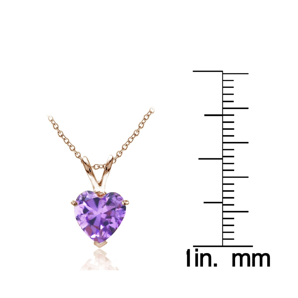 Rose Gold Flashed Sterling Silver Created Amethyst 7mm Heart Pendant Necklace-3