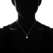 Rose Gold Flashed Sterling Silver Created Amethyst 7mm Round and CZ Accents Necklace