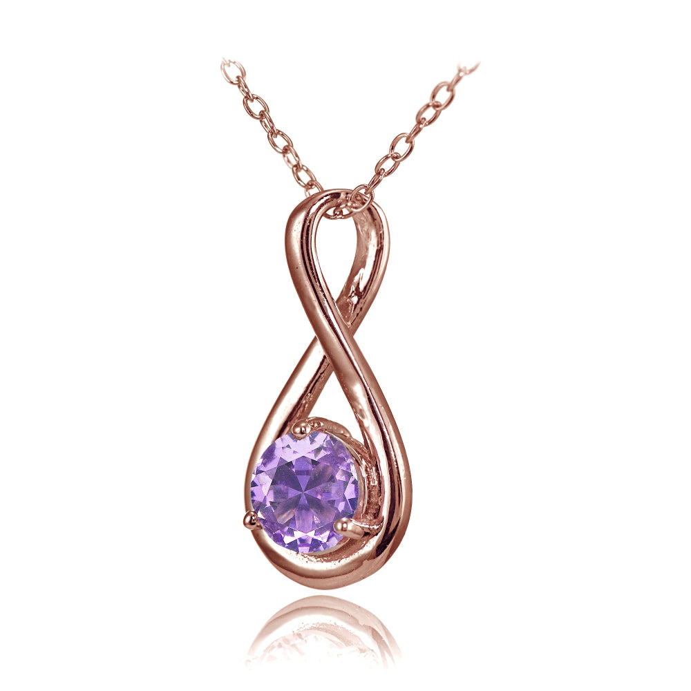 Rose Gold Flashed Sterling Silver Created Amethyst Polished 5mm Round Infinity Necklace-2