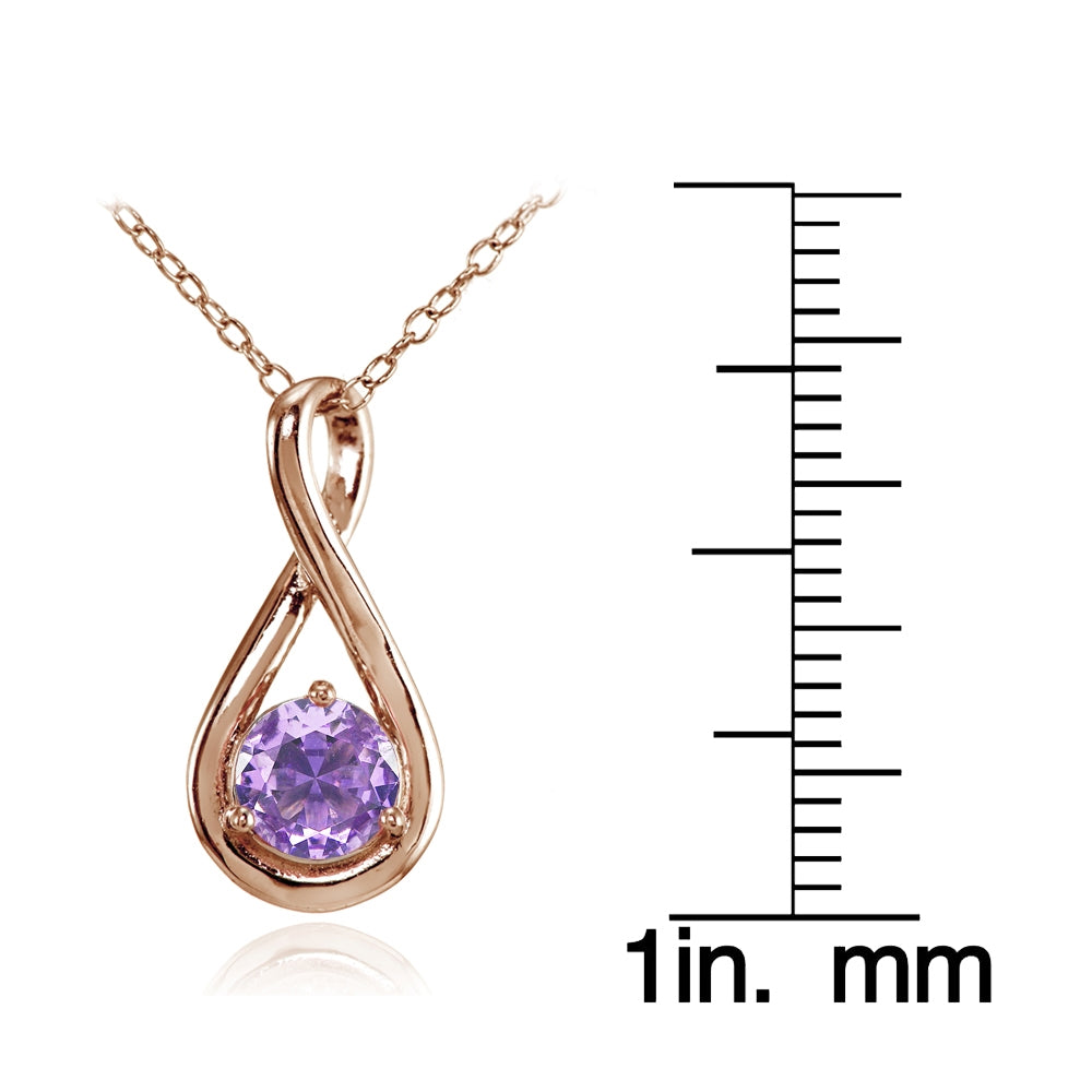 Rose Gold Flashed Sterling Silver Created Amethyst Polished 5mm Round Infinity Necklace-3