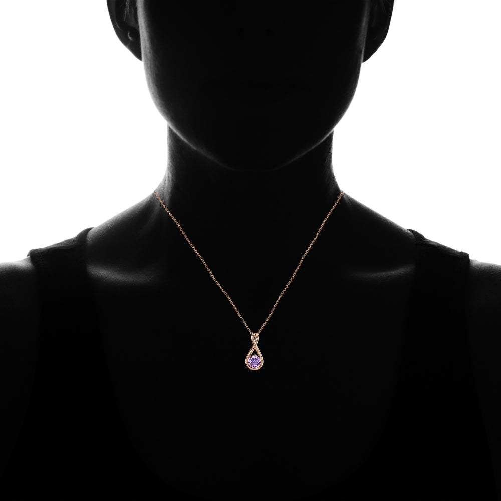 Rose Gold Flashed Sterling Silver Created Amethyst Polished 5mm Round Infinity Necklace-4