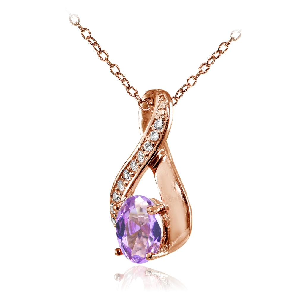 Rose Gold Flashed Sterling Silver Created Amethyst Oval Infinity and CZ Accents Necklace-2