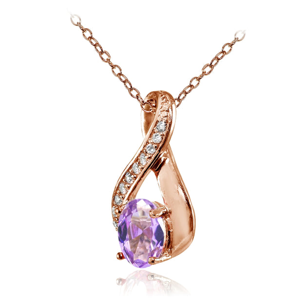 Rose Gold Flashed Sterling Silver Created Amethyst Oval Infinity and CZ Accents Necklace