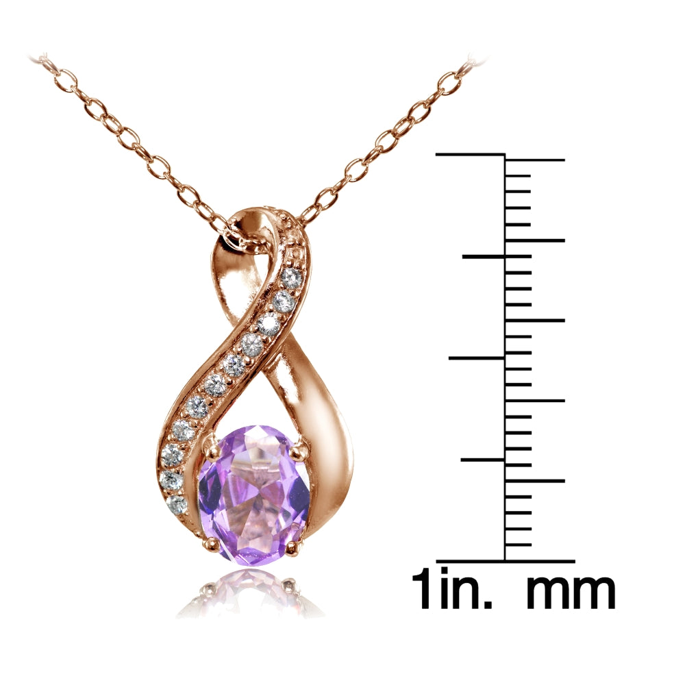 Rose Gold Flashed Sterling Silver Created Amethyst Oval Infinity and CZ Accents Necklace-3