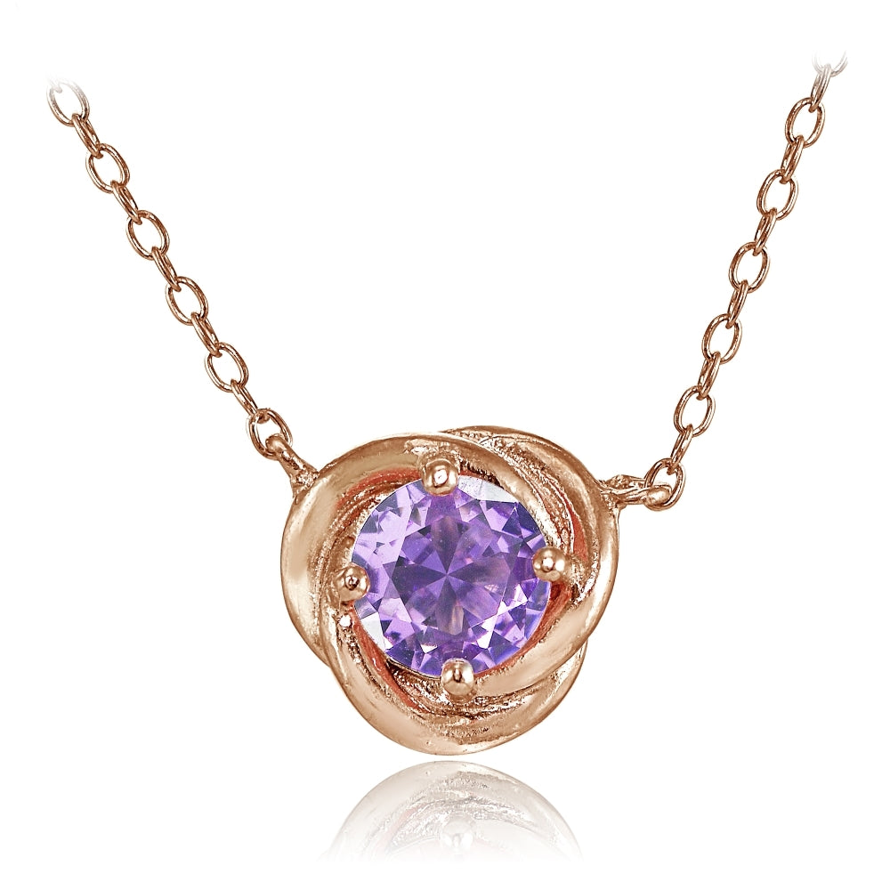 Rose Gold Flashed Sterling Silver Created Amethyst 6mm Round Love Knot Pendant Necklace