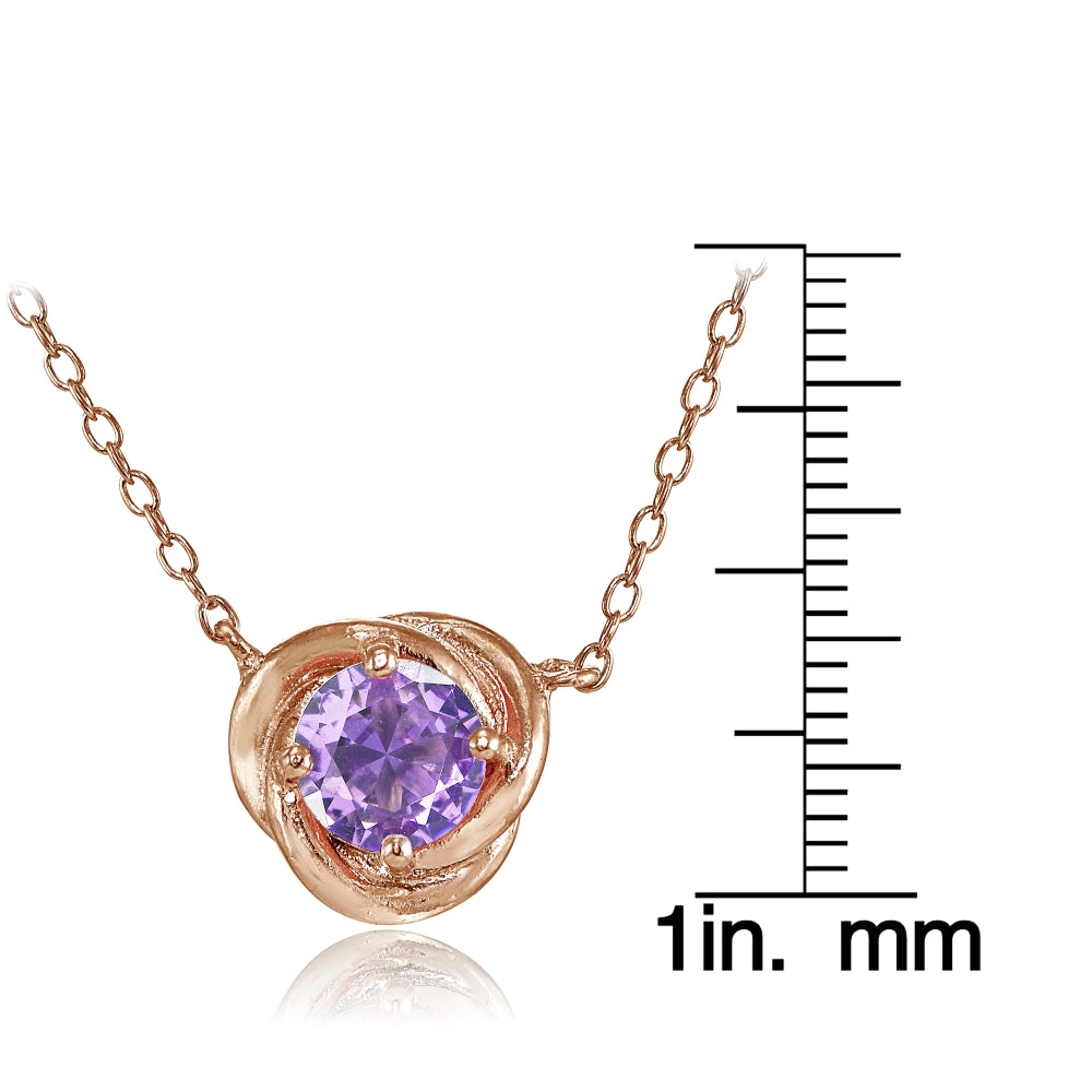 Rose Gold Flashed Sterling Silver Created Amethyst 6mm Round Love Knot Pendant Necklace-3