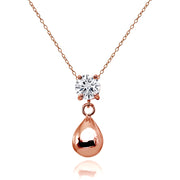 Rose Gold Flashed Sterling Silver Cubic Zirconia 6mm Dangling Pear-Shape Bead Necklace