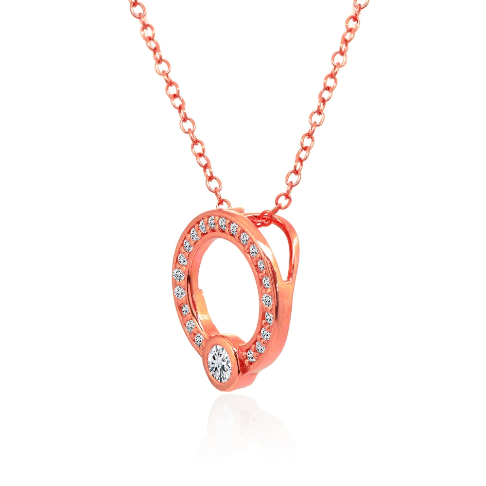 Rose Gold Flashed Sterling Silver Open Circle Bezel Set Cubic Zirconia Slide Necklace-2