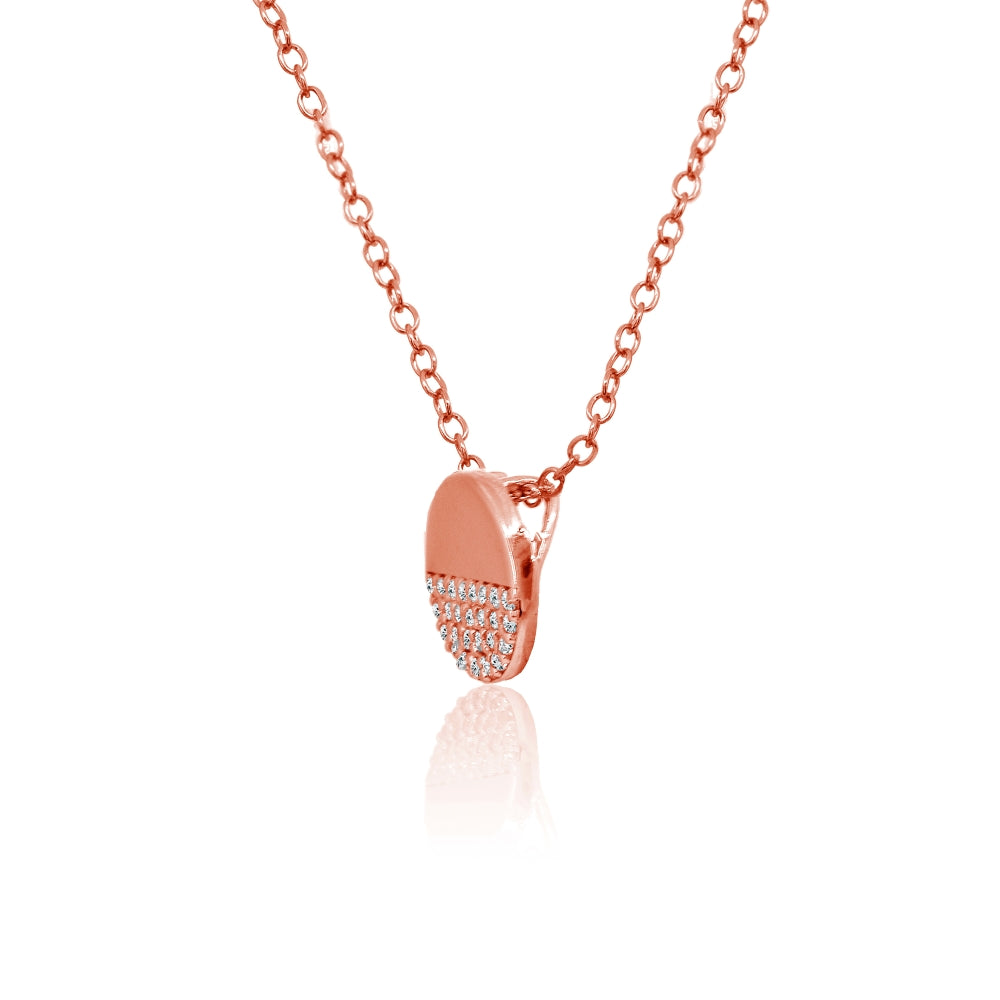 Rose Gold Flashed Sterling Silver Polished Round Disk Cubic Zirconia Slide Choker Necklace-2