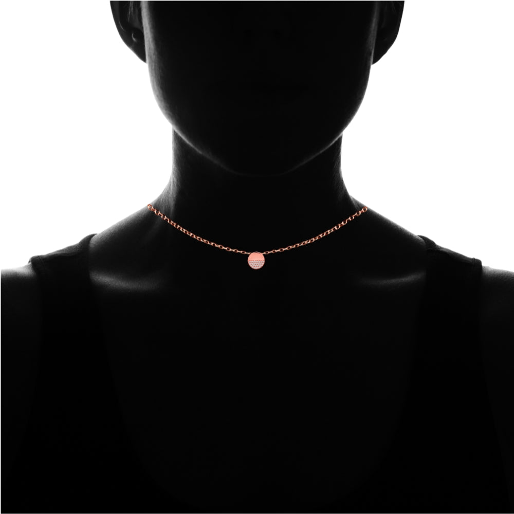 Rose Gold Flashed Sterling Silver Polished Round Disk Cubic Zirconia Slide Choker Necklace-3