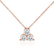 Rose Gold Flashed Sterling Silver Three Stone Round Cubic Zirconia Cluster Triangle Slide Necklace
