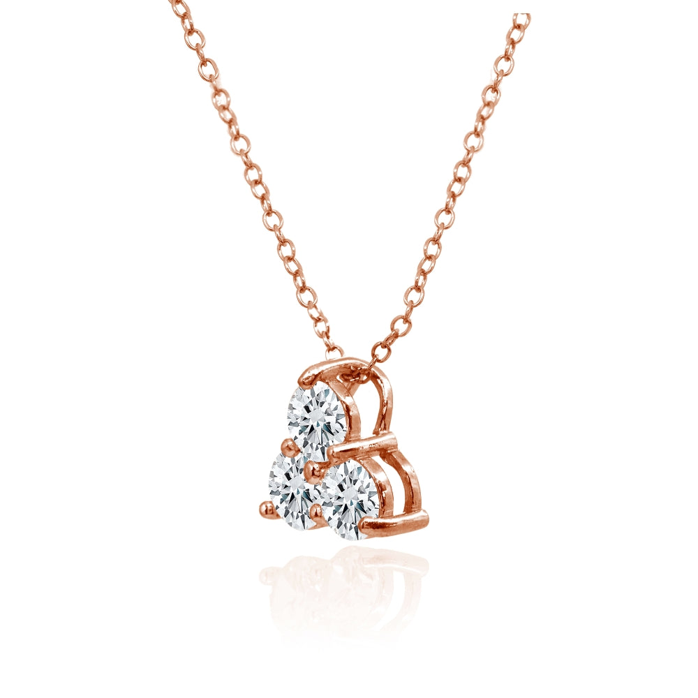 Rose Gold Flashed Sterling Silver Three Stone Round Cubic Zirconia Cluster Triangle Slide Necklace-2