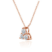 Rose Gold Flashed Sterling Silver Three Stone Round Cubic Zirconia Cluster Triangle Slide Necklace
