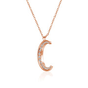 Rose Gold Flashed Sterling Silver Crescent Moon Polished Round Cubic Zirconia Necklace