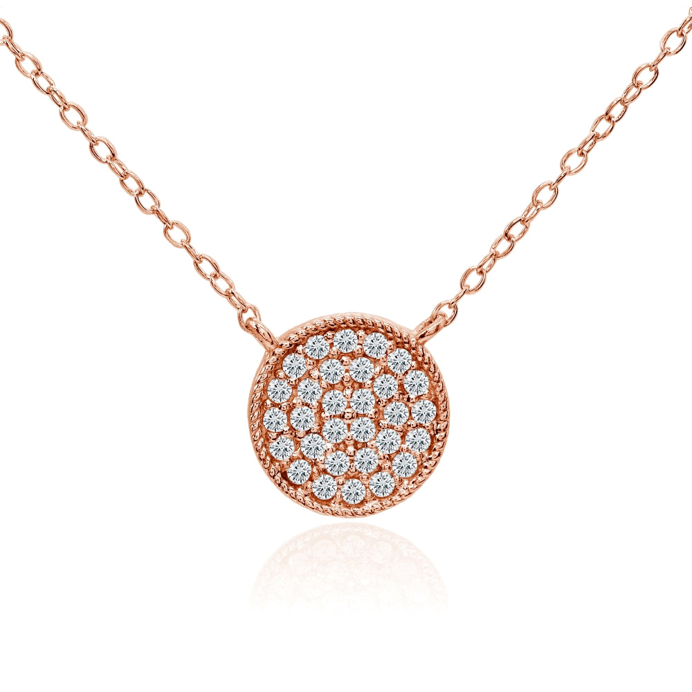 Rose Gold Flashed Sterling Silver Cubic Zirconia Round Polished Disc 11mm Small Circle Necklace