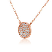 Rose Gold Flashed Sterling Silver Cubic Zirconia Round Polished Disc 11mm Small Circle Necklace