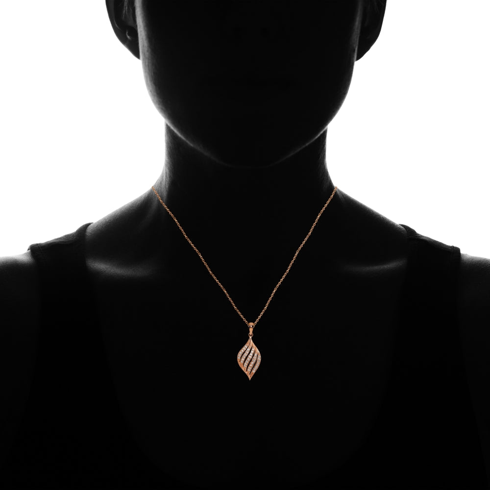 Rose Gold Flashed Sterling Silver Cubic Zirconia Round Polished Swirl Leaf Pendant Necklace-3