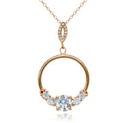 Rose Gold Flashed Sterling Silver Cubic Zirconia Round Open Circle Dangle Drop Pendant Necklace