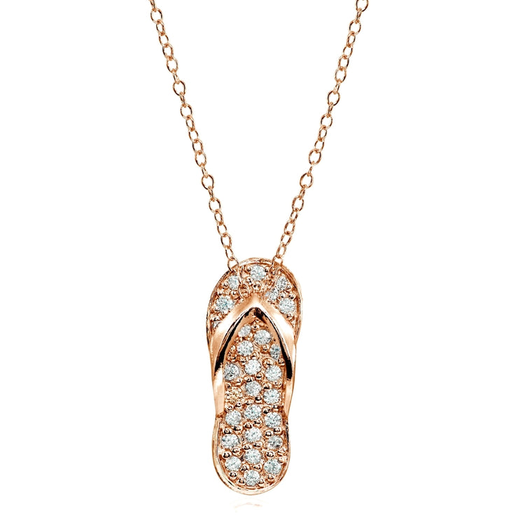 Rose Gold Flashed Sterling Silver Cubic Zirconia Flip-Flop Beach Sandal Necklace