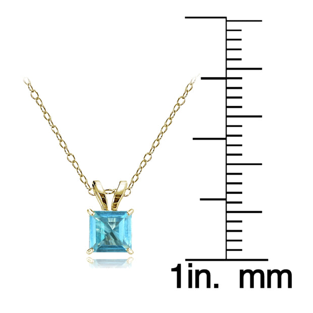 14k Yellow Gold Swiss Blue Topaz 5mm Princess-Cut Pendant Necklace