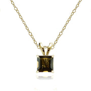 14k Yellow Gold Smoky Quartz 5mm Princess-Cut Pendant Necklace