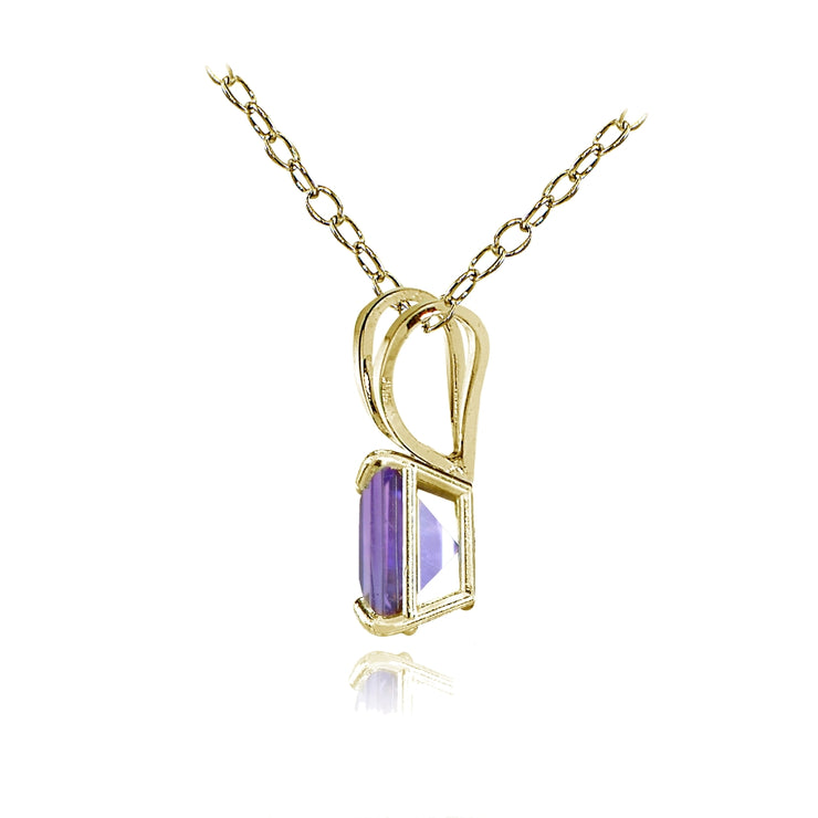 14k Yellow Gold African Amethyst 6mm Princess-Cut Pendant Necklace