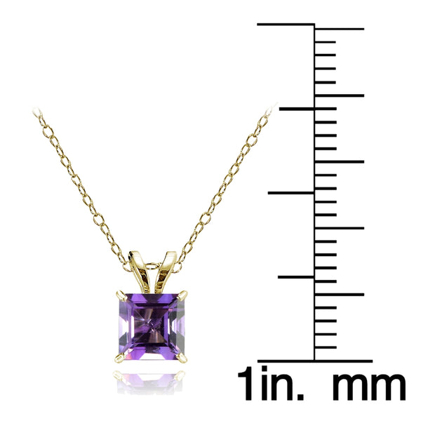 14k Yellow Gold African Amethyst 6mm Princess-Cut Pendant Necklace