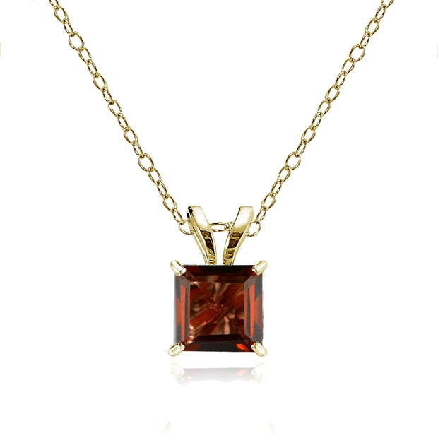 14k Yellow Gold Garnet 6mm Princess-Cut Pendant Necklace