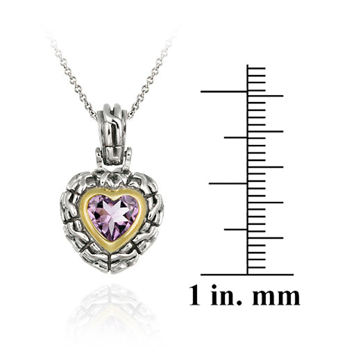 Sterling Silver Two Tone Designer Inspired Amethyst Heart Pendant w/ Braided Border-3