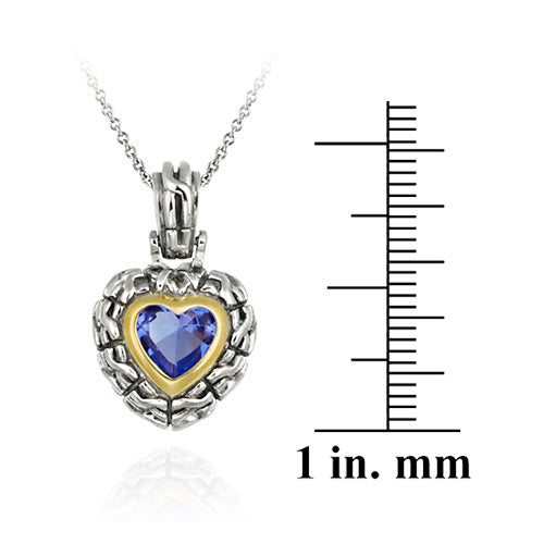 Sterling Silver Two Tone Designer Inspired Dark Blue CZ Heart Pendant w/ Braided Border-3