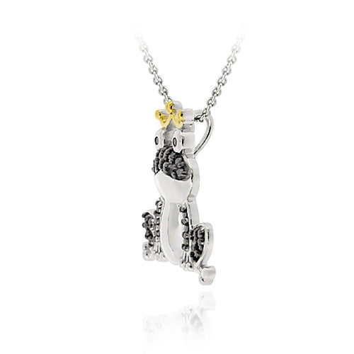 Sterling Silver Two-Tone Black Diamond Accent Frog Prince Pendant-2