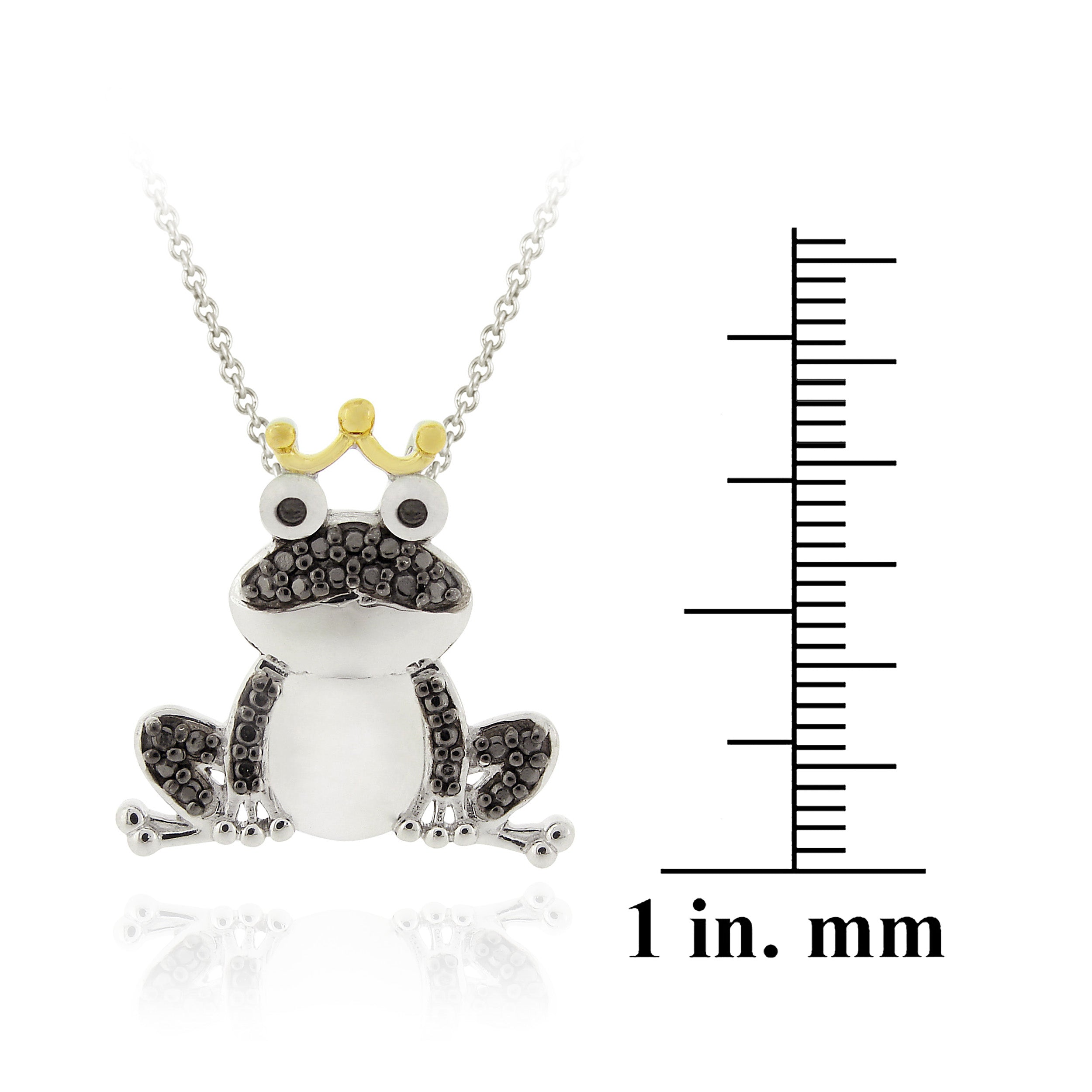 Sterling Silver Two-Tone Black Diamond Accent Frog Prince Pendant-3