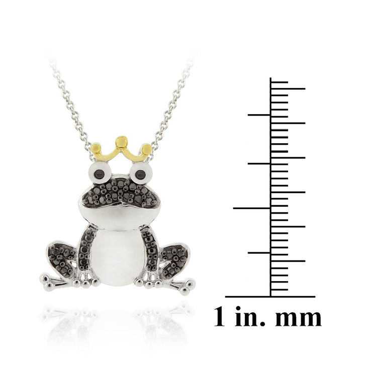 Sterling Silver Two-Tone Black Diamond Accent Frog Prince Pendant