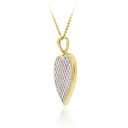 18K Gold over Sterling Silver CZ Micro Pave Heart Two-Tone Pendant-2