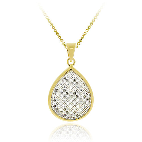 18K Gold over Sterling Silver CZ Micro Pave Teardrop Two-Tone Pendant