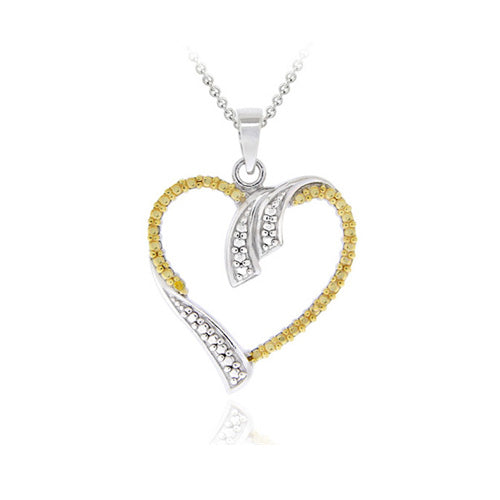 Sterling Silver Two-Tone Yellow Diamond Accent Open Heart Pendant