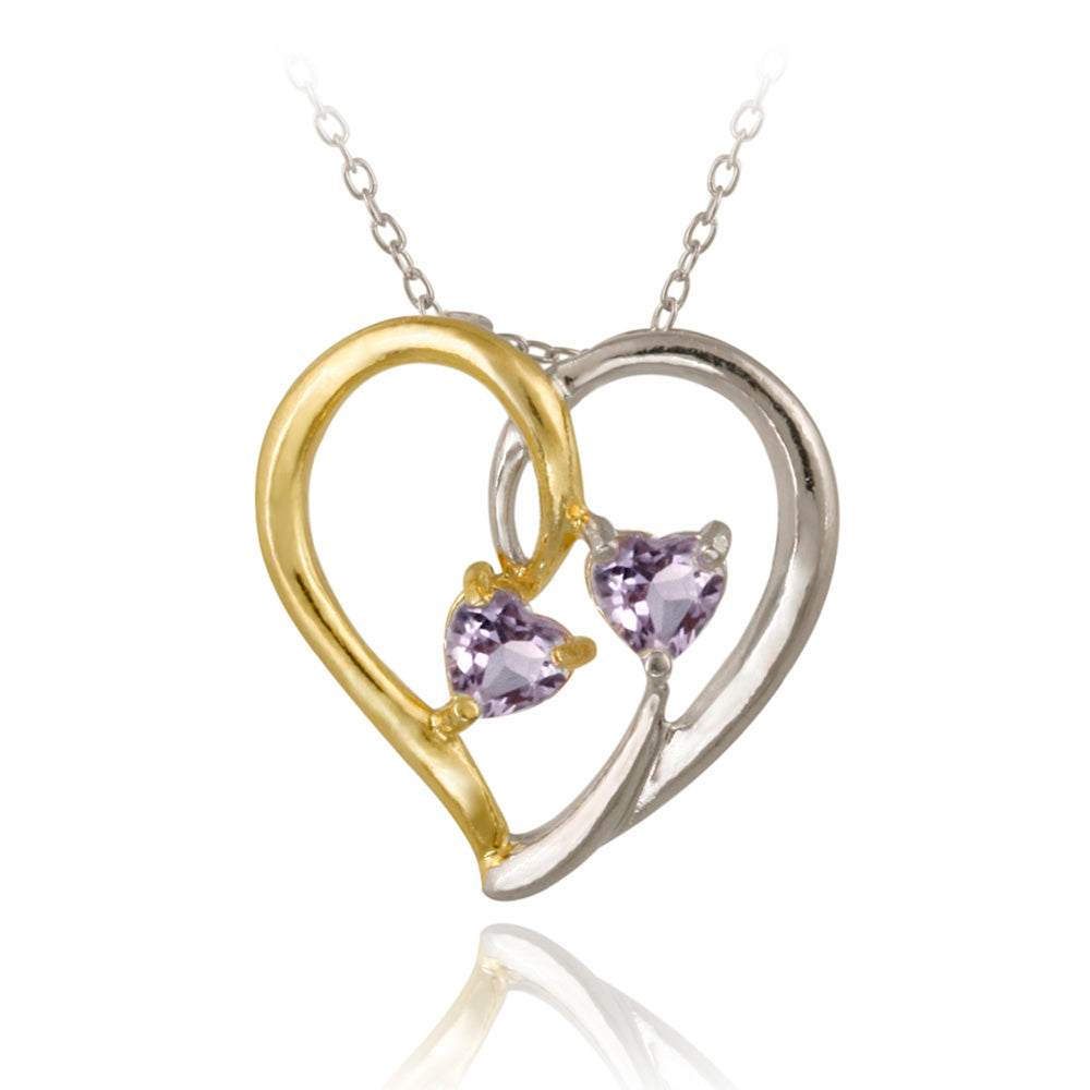 Sterling Silver Two Tone Amethyst Heart Pendant