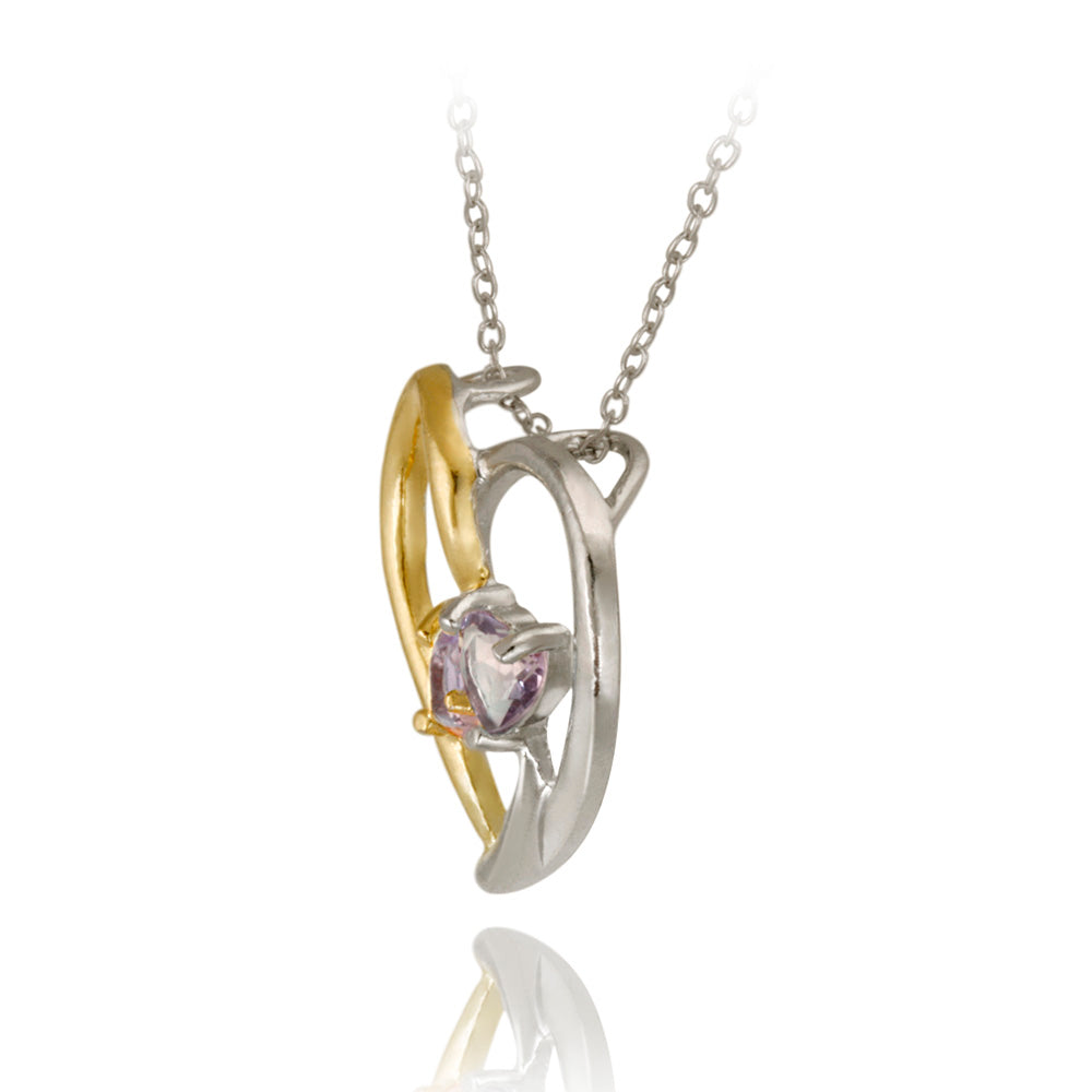 Sterling Silver Two Tone Amethyst Heart Pendant-2