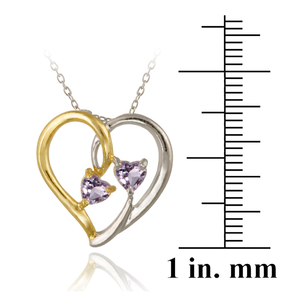 Sterling Silver Two Tone Amethyst Heart Pendant-3