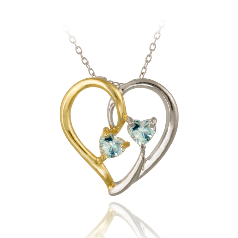 Sterling Silver Two Tone Blue Topaz Heart Pendant