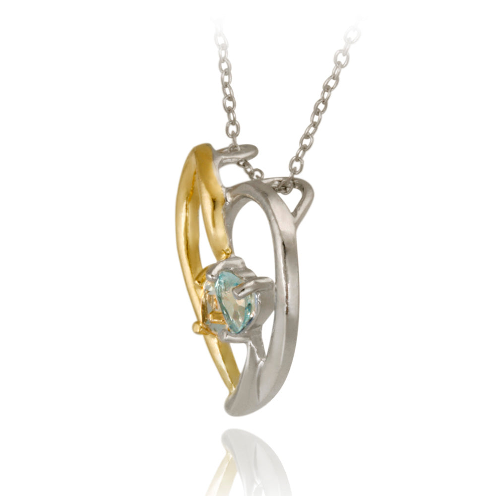 Sterling Silver Two Tone Blue Topaz Heart Pendant-2