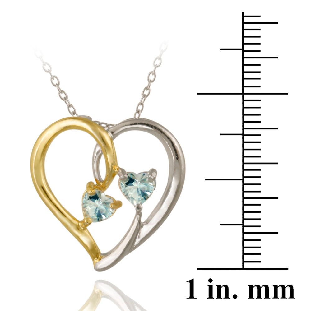Sterling Silver Two Tone Blue Topaz Heart Pendant-3