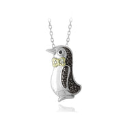Sterling Silver Two Tone Black Diamond Accent Penguin Necklace