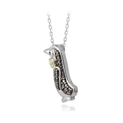 Sterling Silver Two Tone Black Diamond Accent Penguin Necklace-2
