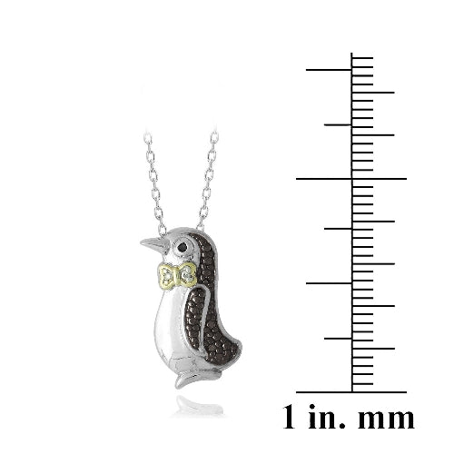 Sterling Silver Two Tone Black Diamond Accent Penguin Necklace