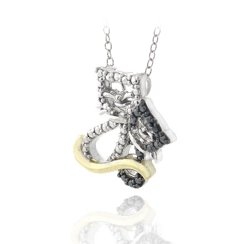 Sterling Silver Two Tone Black Diamond Accent 2 Cat Necklace-2