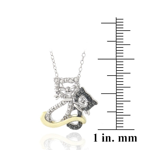 Sterling Silver Two Tone Black Diamond Accent 2 Cat Necklace-3