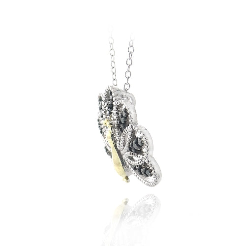 Sterling Silver Two Tone Black Diamond Accent Peacock Necklace-2
