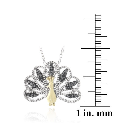 Sterling Silver Two Tone Black Diamond Accent Peacock Necklace-3